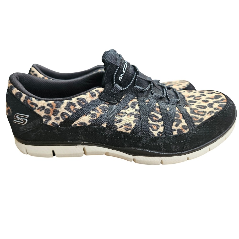 Skechers Leopard Print Bungee Slip On Sneakers 9.5 Relaxed Fit Wild Vibes